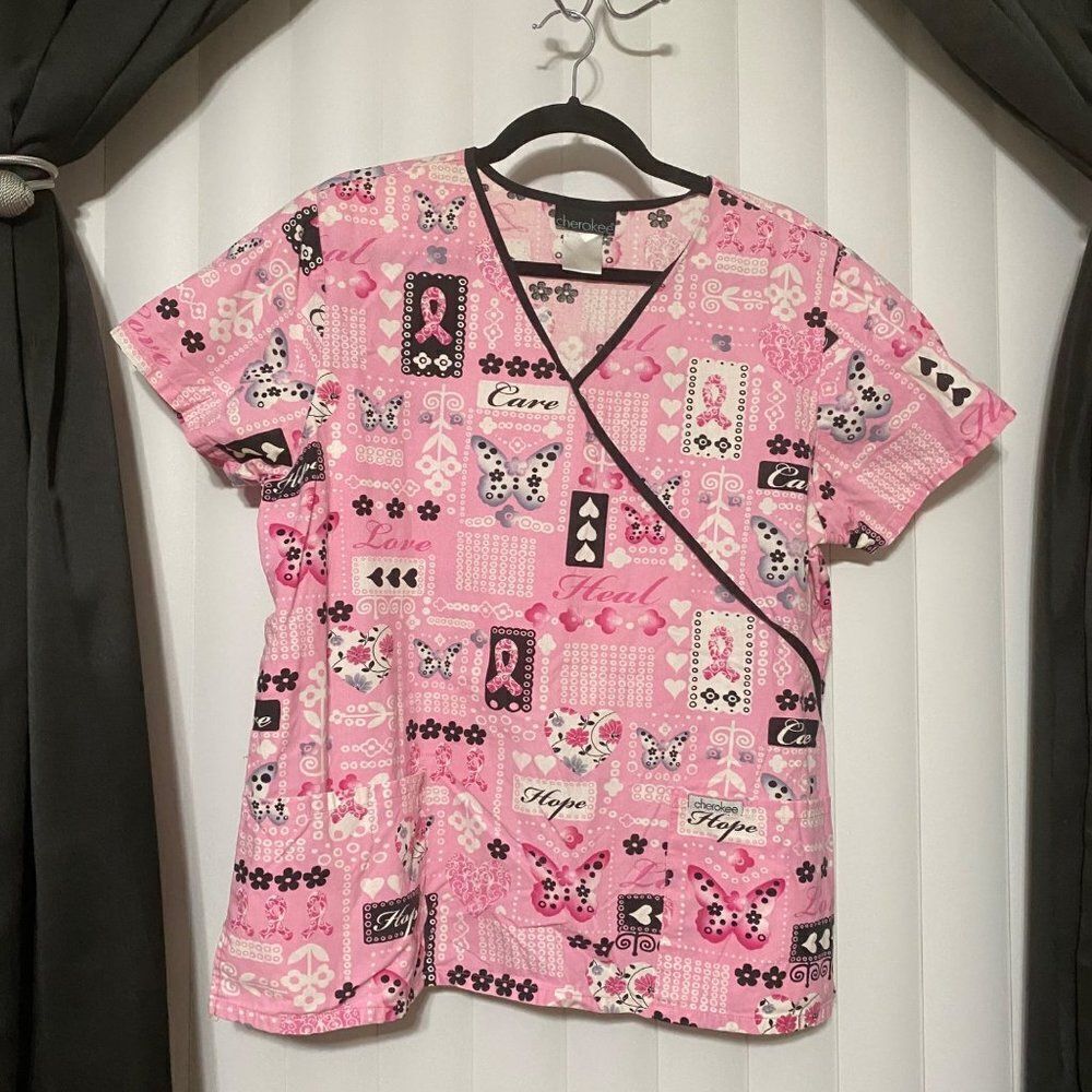 Cherokee Breast Cancer scrub top pink/black